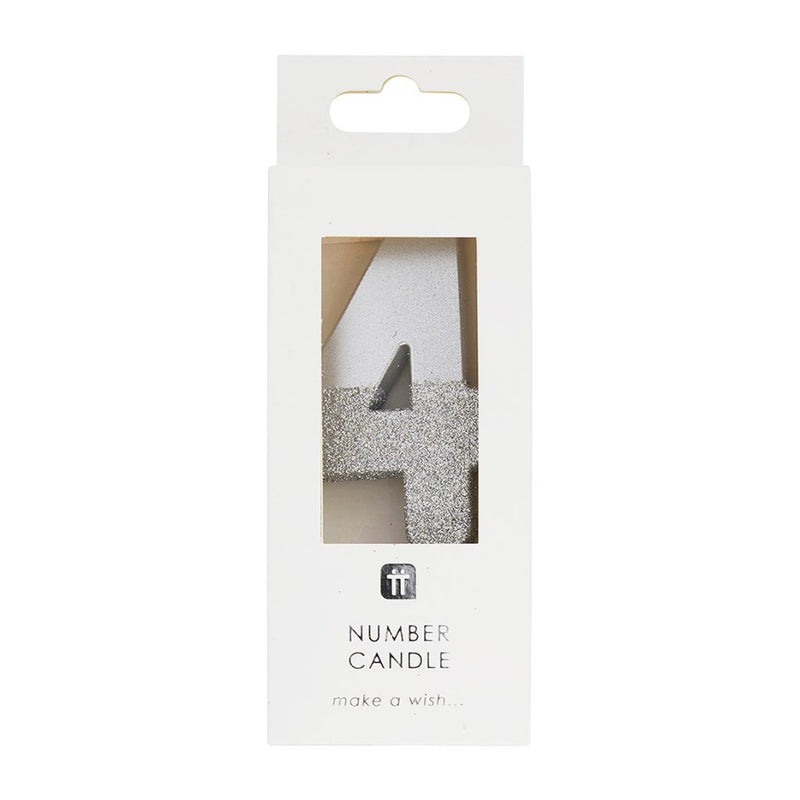Silver Glitter Number Candle - Four