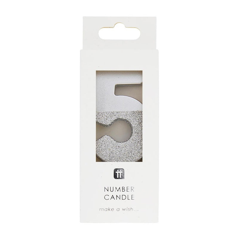 Silver Glitter Number Candle - Five