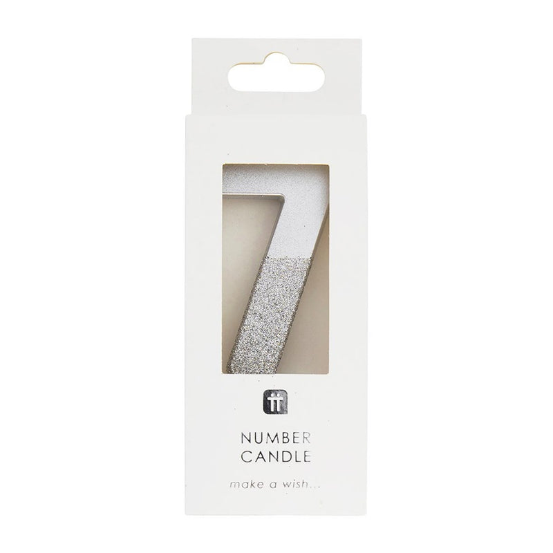 Silver Glitter Number Candle - Seven