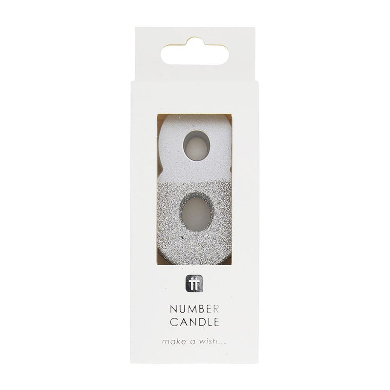Silver Glitter Number Candle - Eight