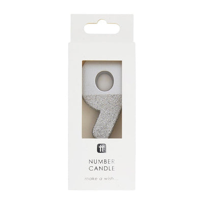 Silver Glitter Number Candle - Nine