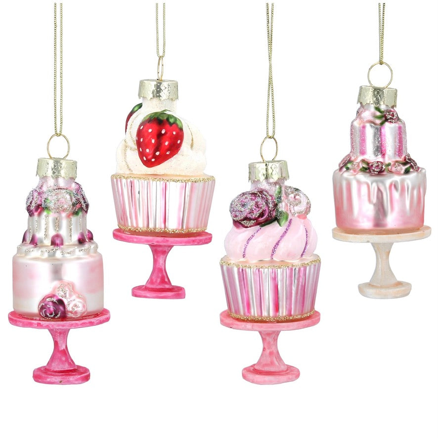 Mini Cakes on Stand Glass Ornament - D