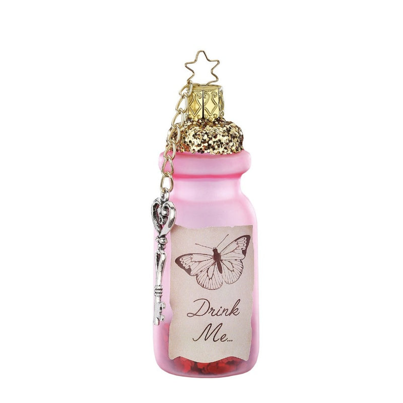 Inge Glas "Drink Me" Pink Glass Bottle Ornament  |  Putti Christmas Canada