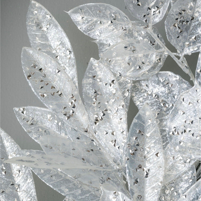 Bay and Lemon Leaf Silver Glitter Wreath | Putti Fine Furnishings 