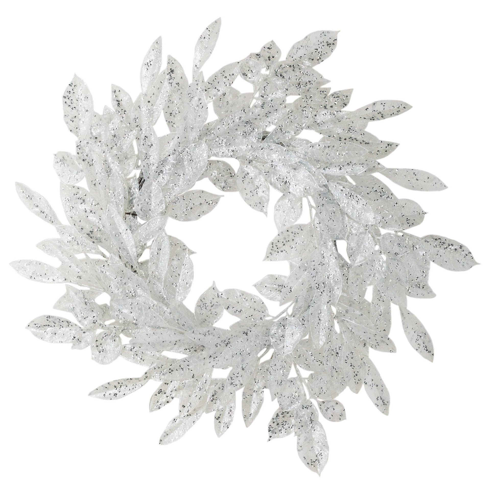 Bay and Lemon Leaf Silver Glitter Wreath | Putti Fine Furnishings 
