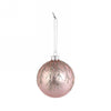 Matte Pink Glass Christmas 3" Ball Ornament with Silver Glitter Leaves | Putti
