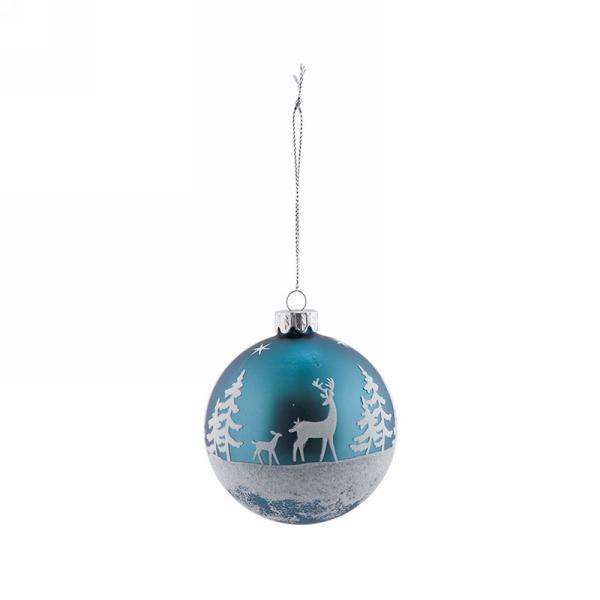 Blue Glass Christmas Ball Ornament with Trees | Putti Christmas 