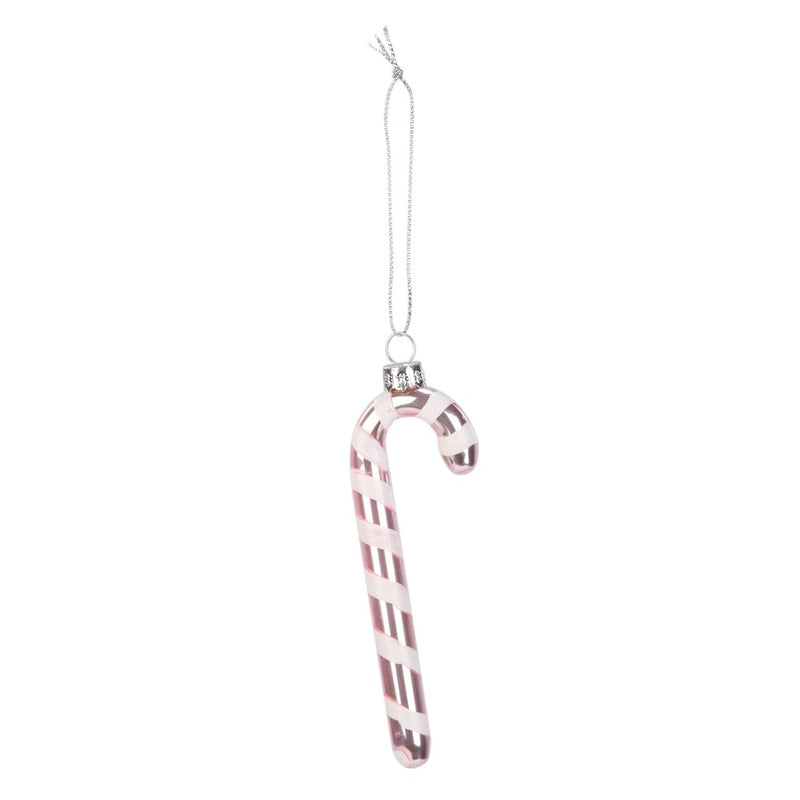 Pink and White Glass Candy Cane Ornament