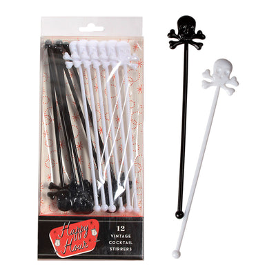 Black and White Skull and Crossbone Retro Cocktail Stirrers, PP-Party Partners - Estelle Gifts, Putti Fine Furnishings
