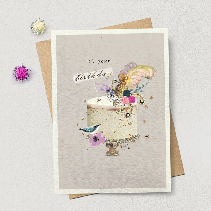 "It's Your Birthday" Feather Cake Greeting Card | Putti Fine Furnishings 