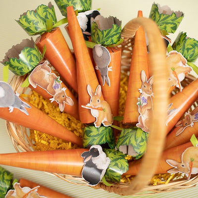 Caspari Bunny and Carrots Cone Crackers | Putti Canada