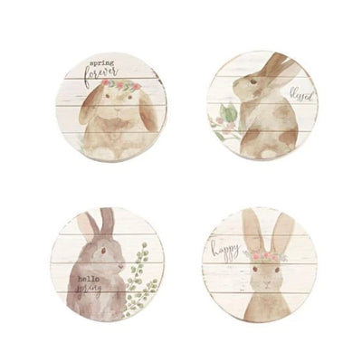 Wood Bunny Easter Coasters - set of 4