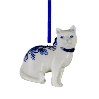 Kurt Adler Delft Blue Cat Ornament | Putti Christmas Decorations