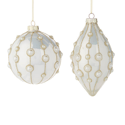 Pearl Embellished Ivory Glass Double Point Ornament | Putti Christmas 