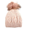 Angora Diamond Cable Knit Fur Pom Pom Hat - Natural | Putti Fine Fashions