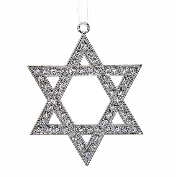 Silver Metal Jewelled Star of David Ornament