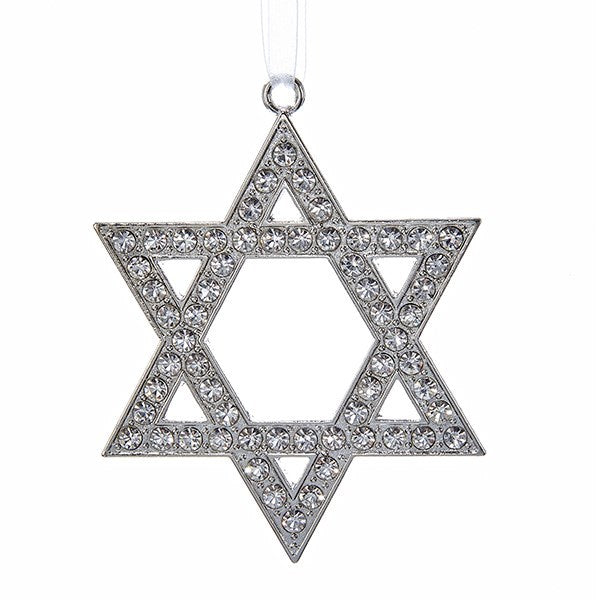 Silver metal Jewelled Star of David Ornament