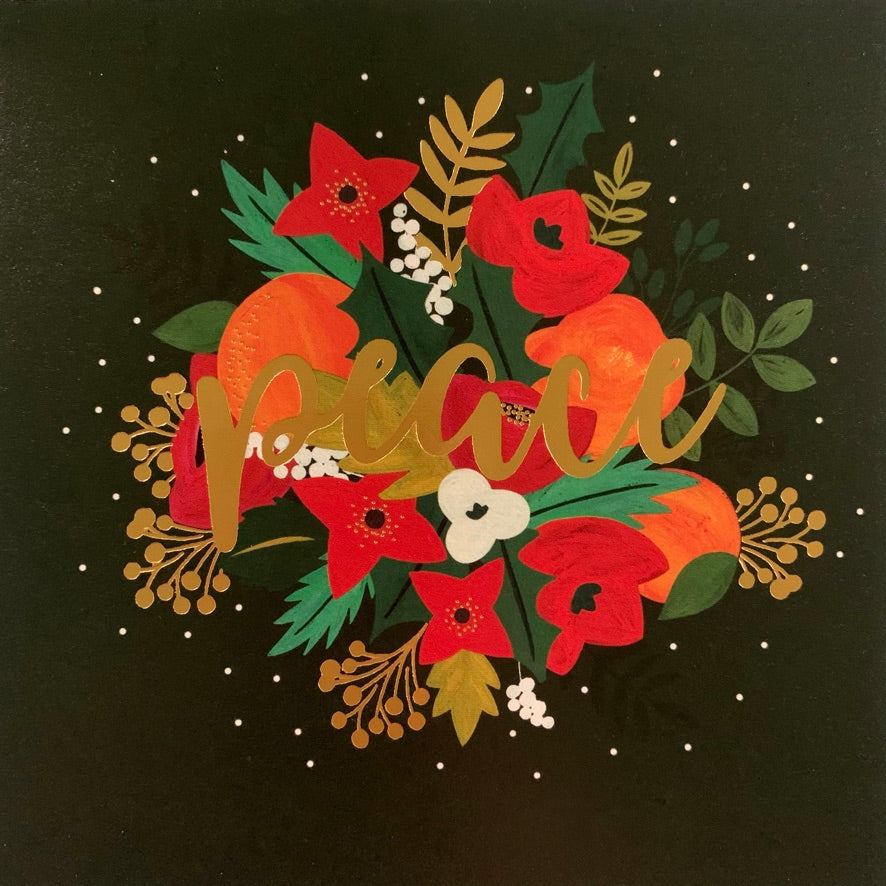 "Peace" Christmas Floral Greeting Card | Putti Christmas 