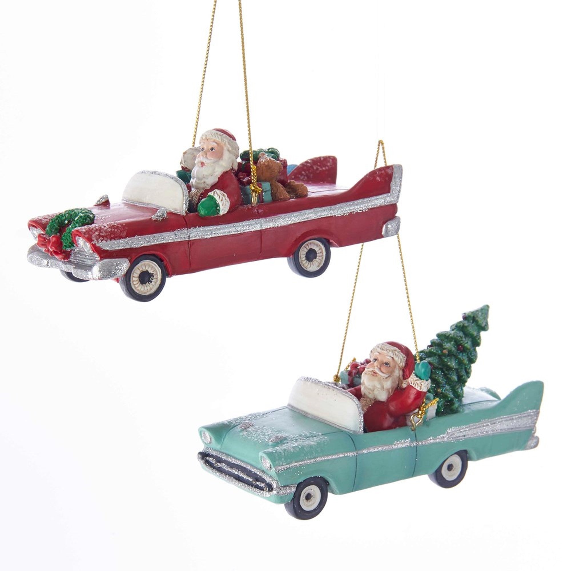 Kurt Adler Early Mid Century Santa In Retro Car Ornaments - Putti Christmas 