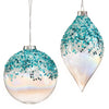 Aqua Sequin Clear Glass Double Point Ornament