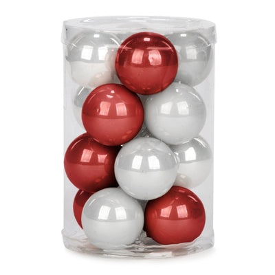 Red and White mini Ball Ornaments - Set of 12