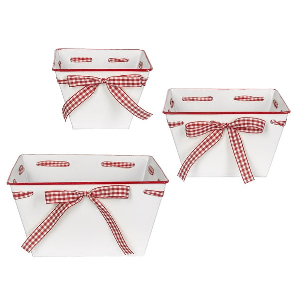 Red and White Enamel Container - Set of 3