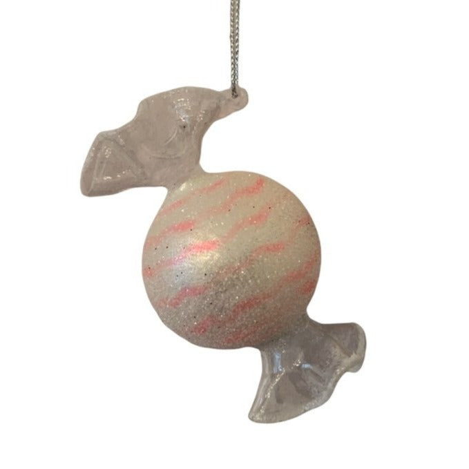 White and Pink Blown Glass Candy Ornament | Putti Christmas Celebrations 