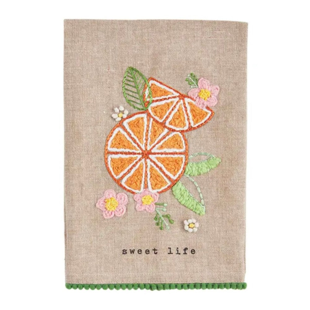 "Sweet Life" Orange Embroidered Fruit Towel