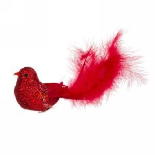 Red Glitter Feather Bird with Clip