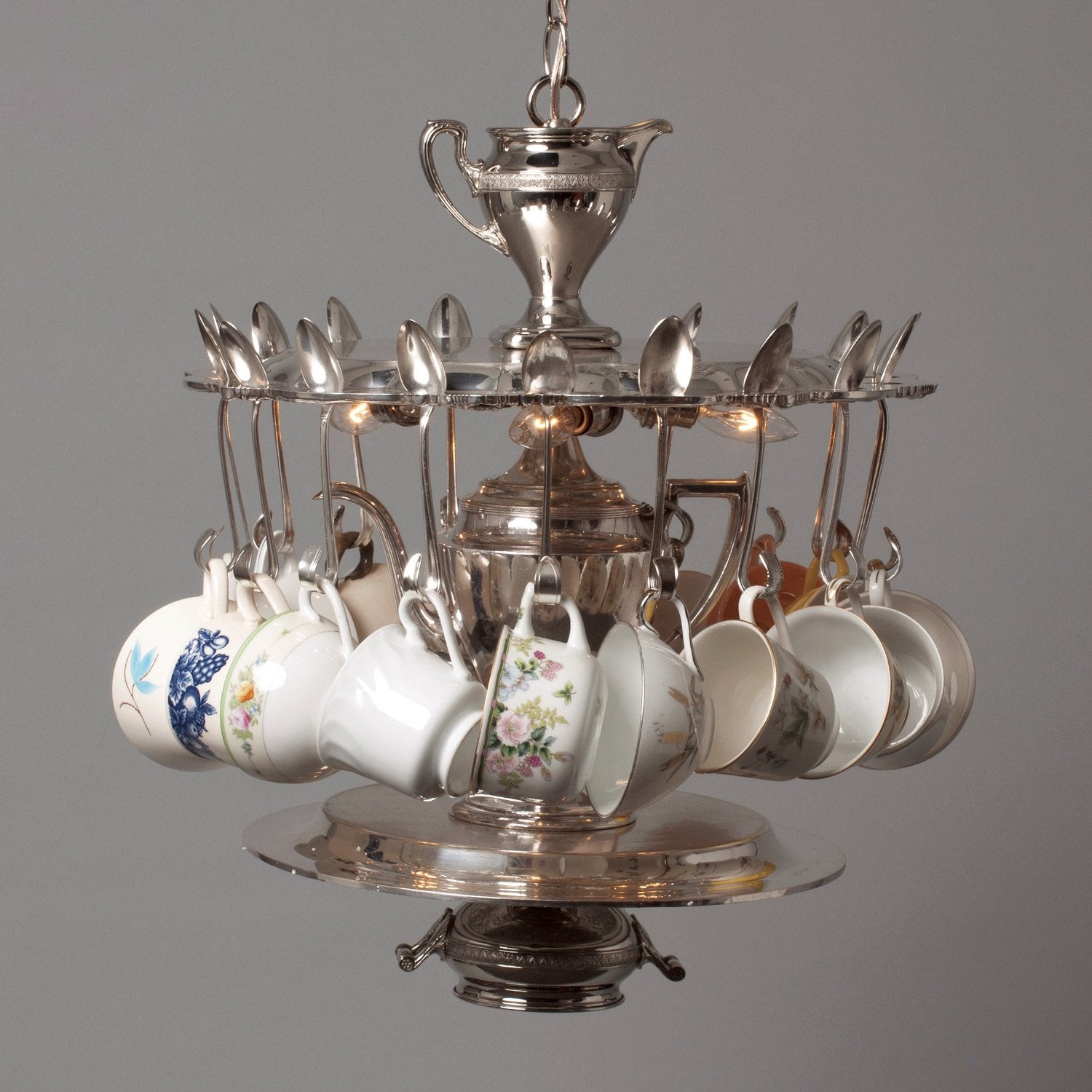 Hester & Cook Tea Party Silver Light with Vintage Tea Cups - Putti Canada
