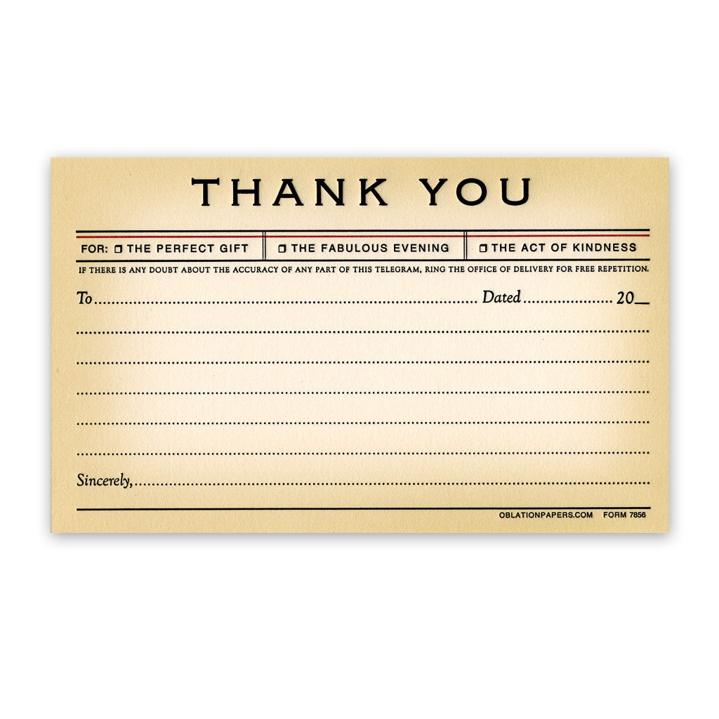  Telegram Thank You Notes, Obligation Press, Putti Fine Furnishings