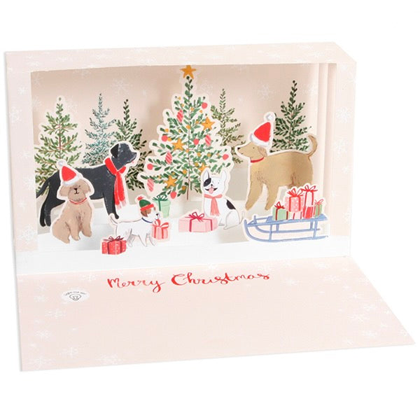 Up with Paper Delighted "Tree Trimming Dogs" Pop Up Greeting Card  | Putti Christmas 