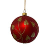 Red with Gold Glitter Leaves Glass Ornament