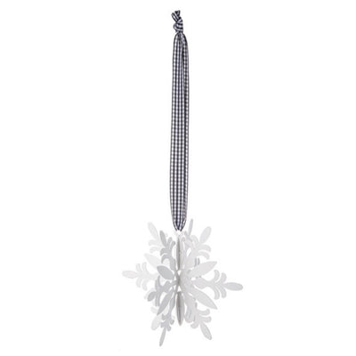 White Metal Snowflake with Black and White Gingham Ribbon