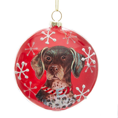 Kurt Adler German Shorthair Pointer Glass Disc Ornament | Putti Christmas Decorations