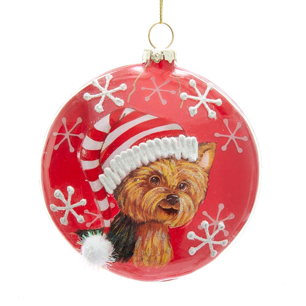 Kurt Adler American Yorkshire Terrier Glass Disc Ornament