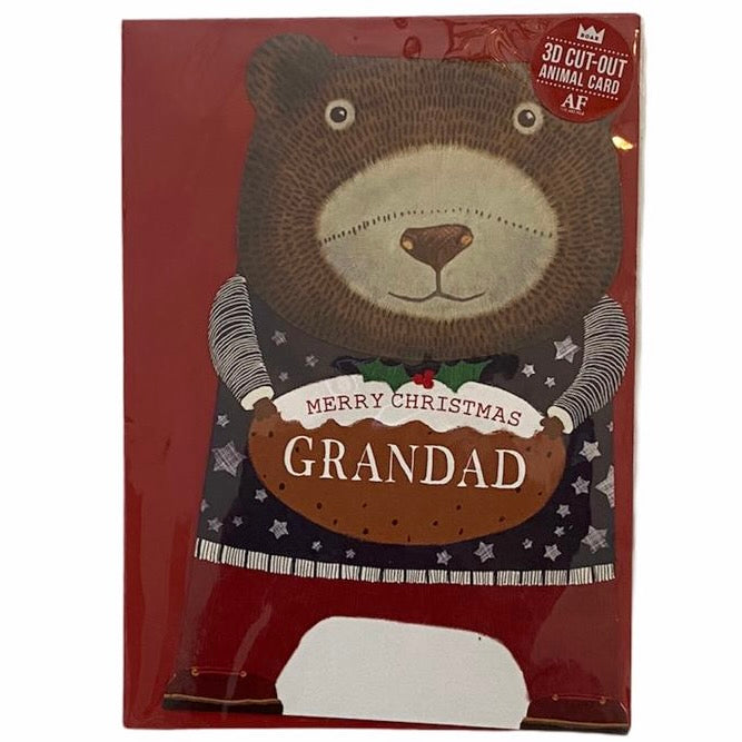 "Merry Christmas Grandad" Die Cut Bear Greeting Card
