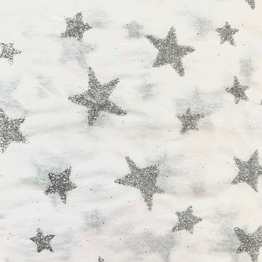 Silver Glitter Star Tissue Paper Pack of 6