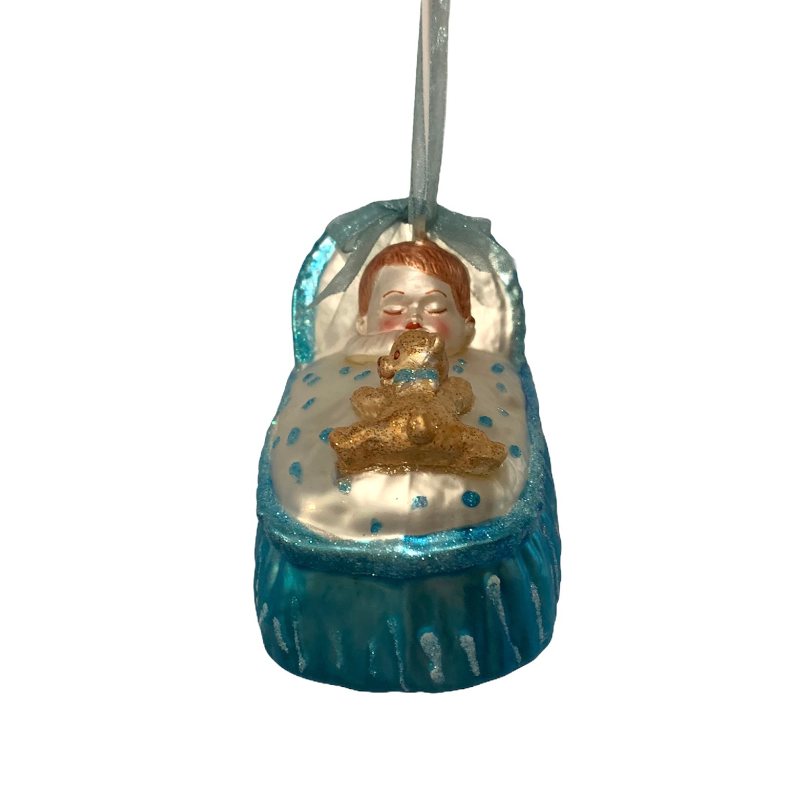 Blue Baby Bassinet Glass Ornament