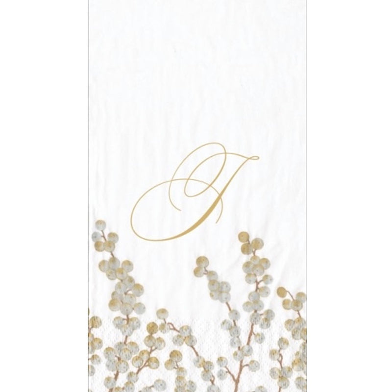 Caspari Berry Branches Monogram Paper Guest Towel - Letter J | Putti 