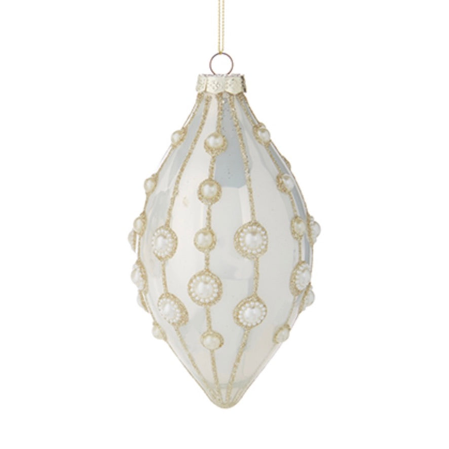 Pearl Embellished Ivory Glass Double Point Ornament | Putti Christmas 