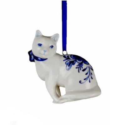 Kurt Adler Delft Blue Cat Ornament | Putti Christmas Decorations