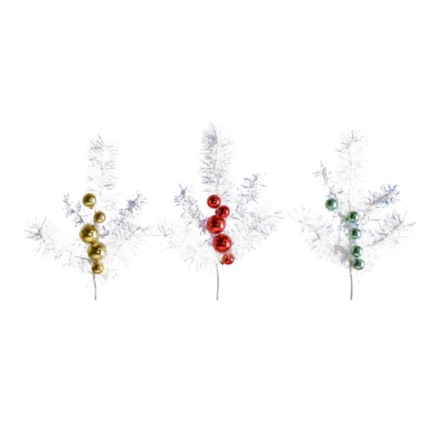 Silver Tinsel Branches with Baubles