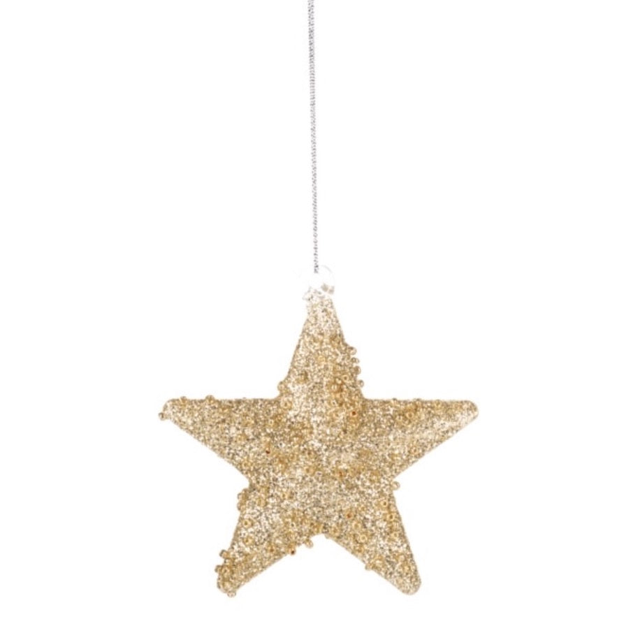 Beaded Glass Star Ornament - Gold
