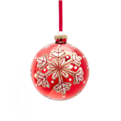 Red with White Snowflake Glass Christmas Ball Ornament | Putti Christmas