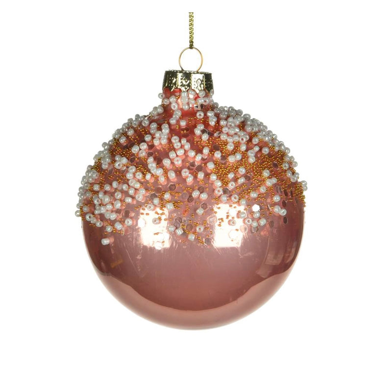 Pink with White Beads Glass Ball