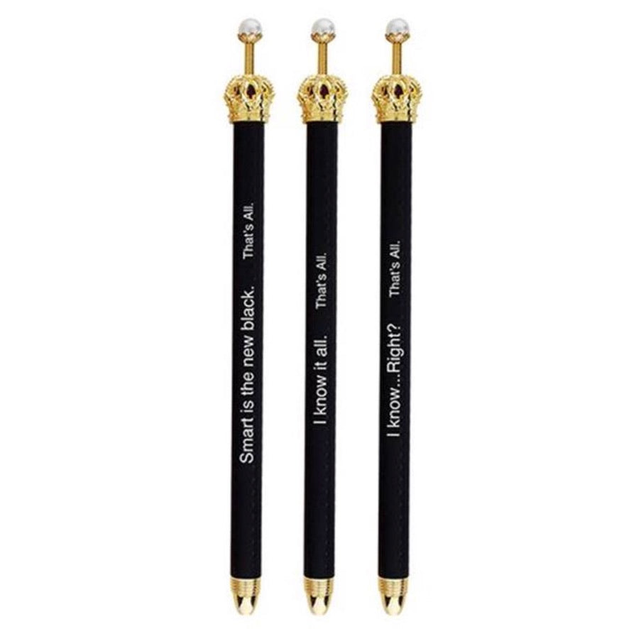 Pearl Embellished Crown Pen - Black Sentiments | Putti Fine Furnishings 