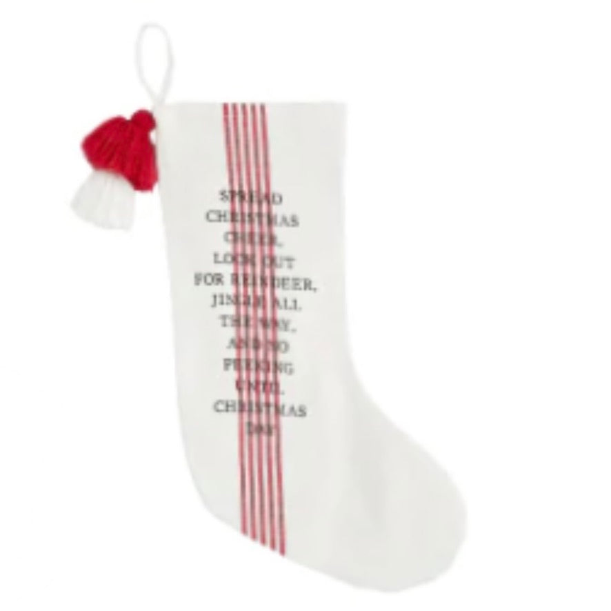 "Spread Christmas Cheer" Red and White Cotton Christmas Stocking