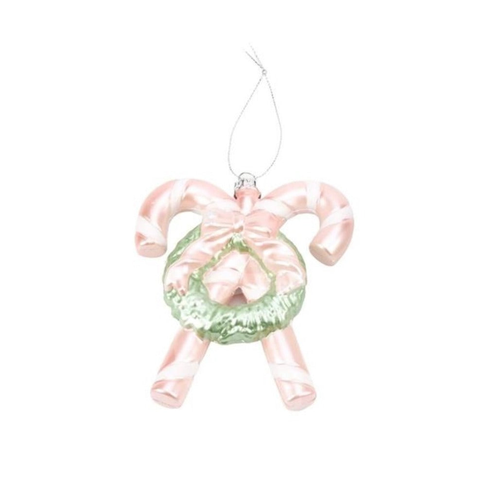 Shatterproof Candy Cane with Wreath Ornament