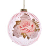 Kurt Adler Boho Chic Rose Decal Pink Glass Ball Ornament